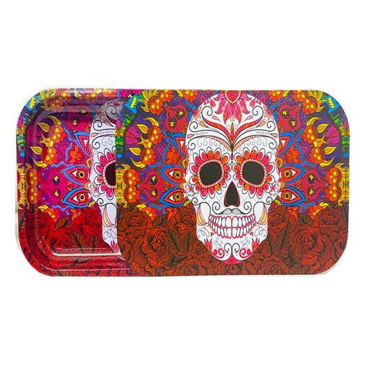 Large Mixed Design Magnetic Metal Rolling Trays with Lid - www.justgovape.co.uk