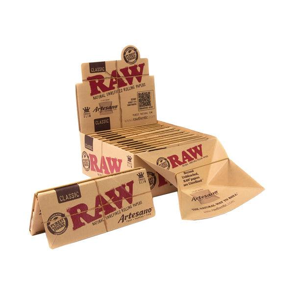 15 Raw Classic Artesano King Size Slim Rolling Papers + Tray & Tips - www.justgovape.co.uk